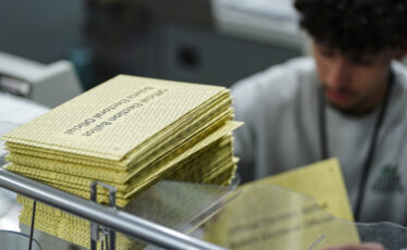 Lehigh County voter registration workers sort mail-in ballots Nov. 5, 2024, at Lehigh County Government Center in Allentown, Lehigh County, Pennsylvania.