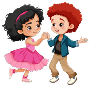 Couple kid different race dancing together